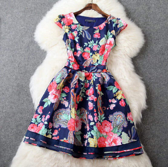 Short Sleeve Round Neck Printed Dress main image 1