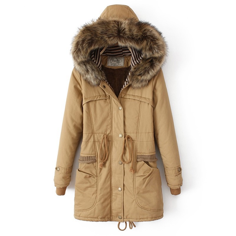 Fur Hooded Parka Coat With Drawstring on Luulla